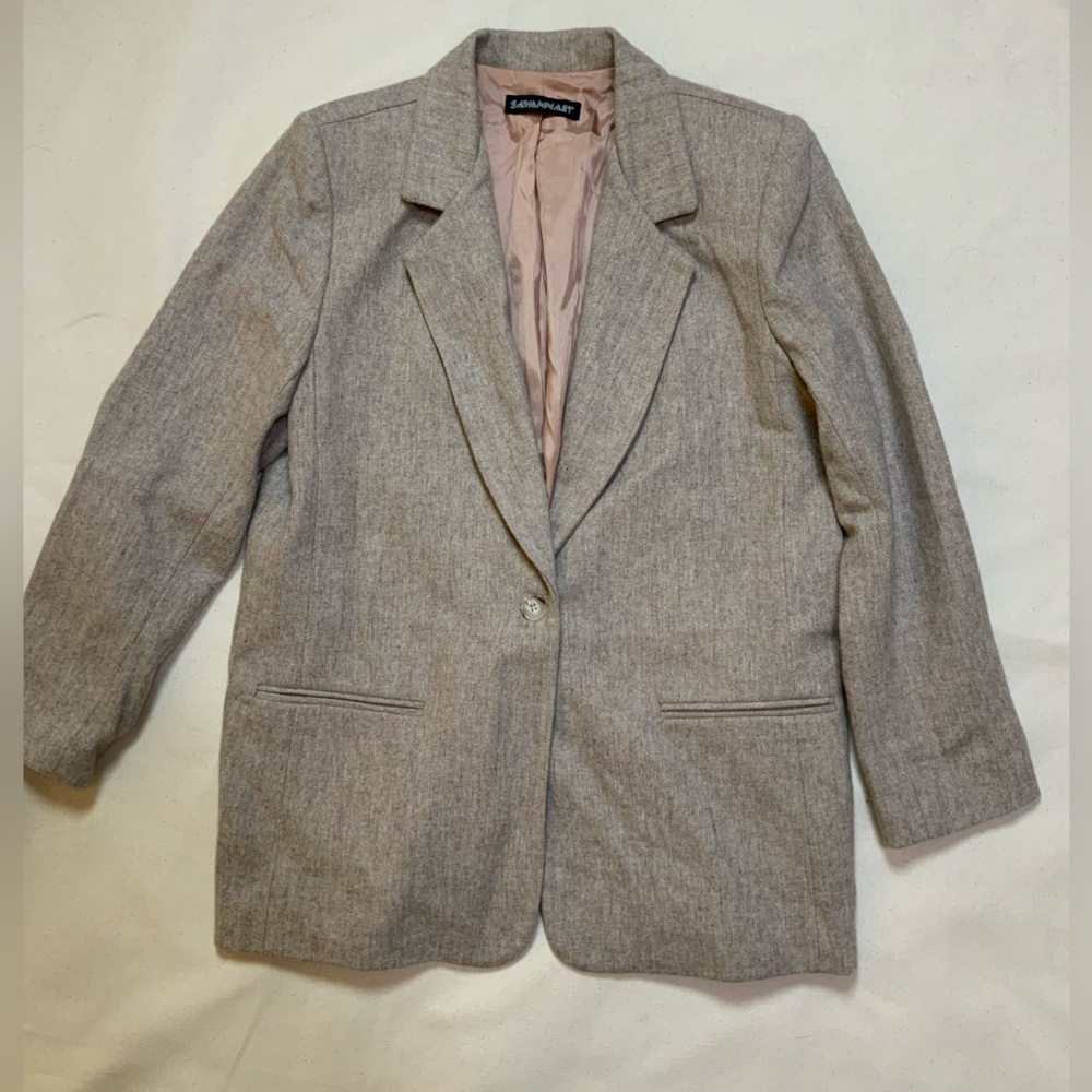 Savannah Wool Blazer Tan/Cream Vintage 80s Minimalist, M/L, USA